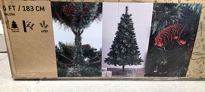 A Kaluga Artificial Christmas Tree with Berry Branches and Pine Cones. Approx 183cm x 120cm