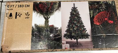 A Kaluga Artificial Christmas Tree with Berry Branches and Pine Cones. Approx 183cm x 120cm