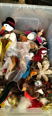 Large Box Containing Christmas Decorations, Including Baubles, Teddies and Crackers