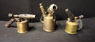 Three Brass Blowtorches - One Large Monitor and Two Smaller Ones, One 'Three Crowns' t'other 