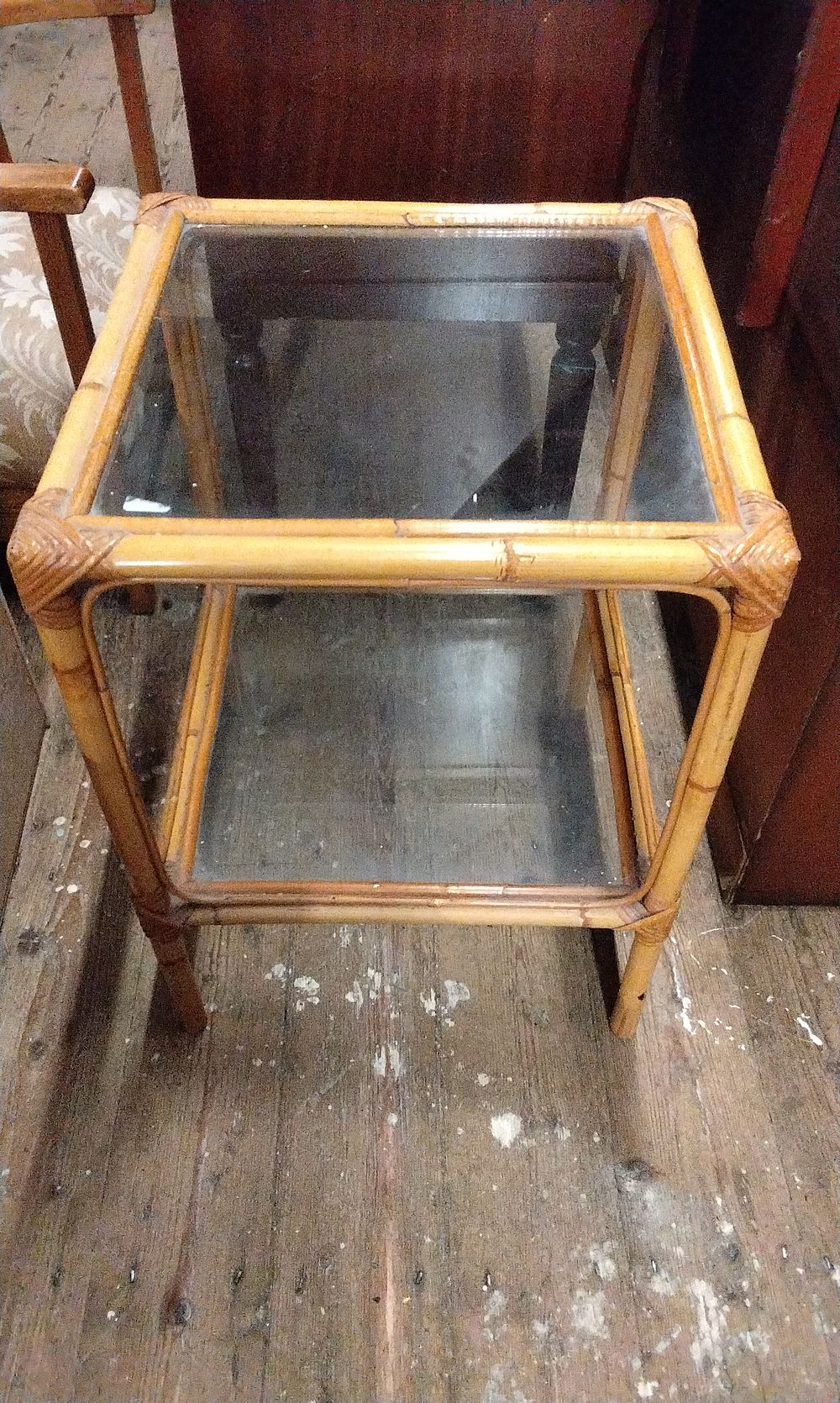 Lot 693: Vintage Bamboo and Glass Side Tabl