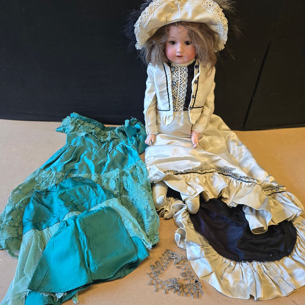 Lot 155: Heubach Doll, Dress, and Ornaments