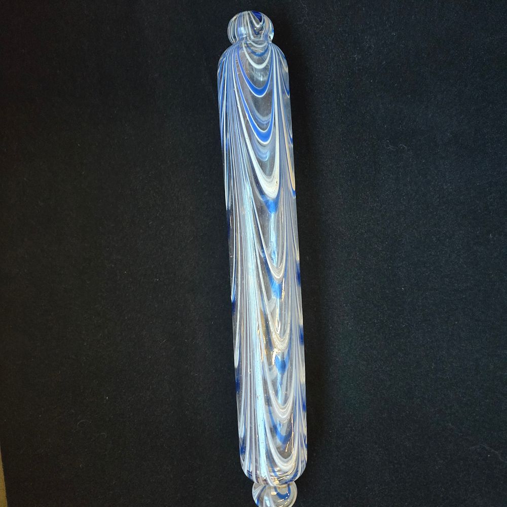 Lot 156: A Blue and White Studio Glass Rolling Pin