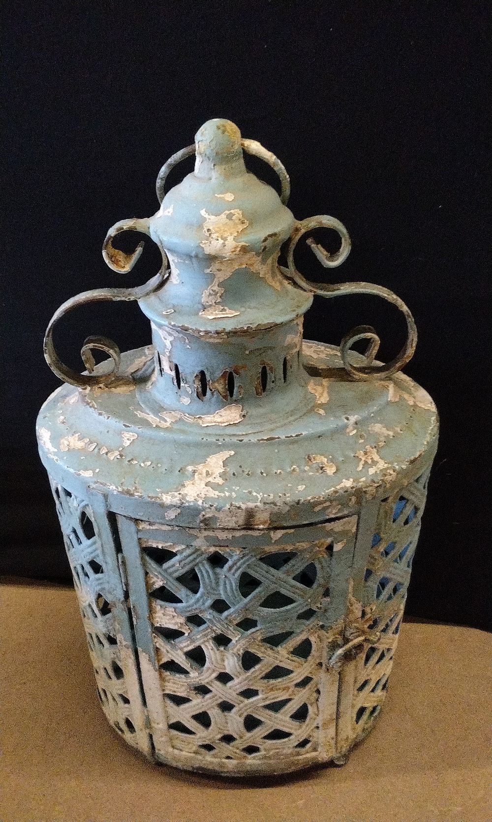 Lot 174: Distressed Light Blue and White Decorative Metal Lantern