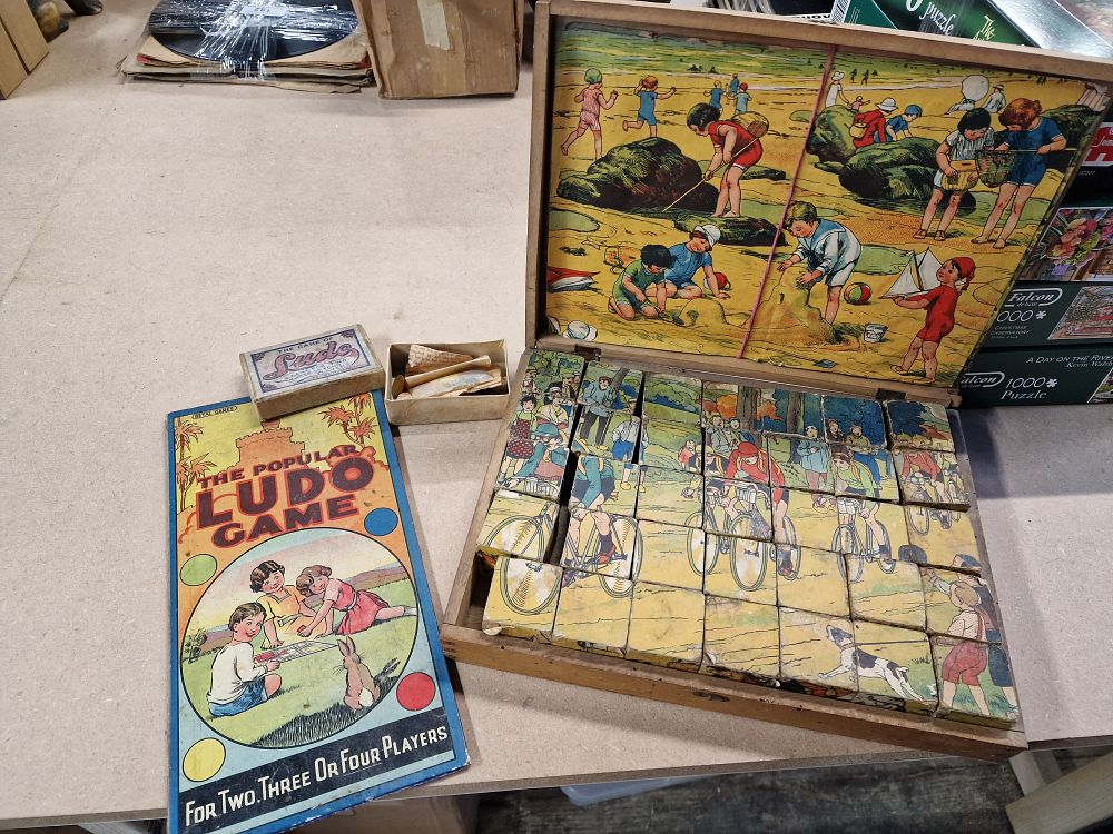 Lot 381: A Ludo Game and a Wooden Block Puzzle Set
