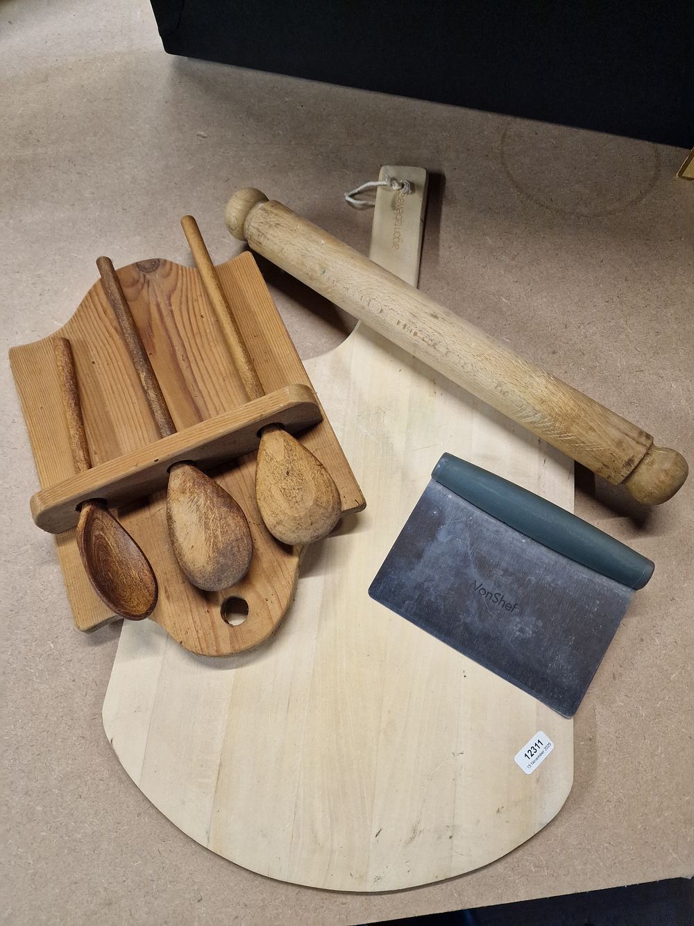 Lot 398: A Collection of Primitive Wooden Kitchen Utensils
