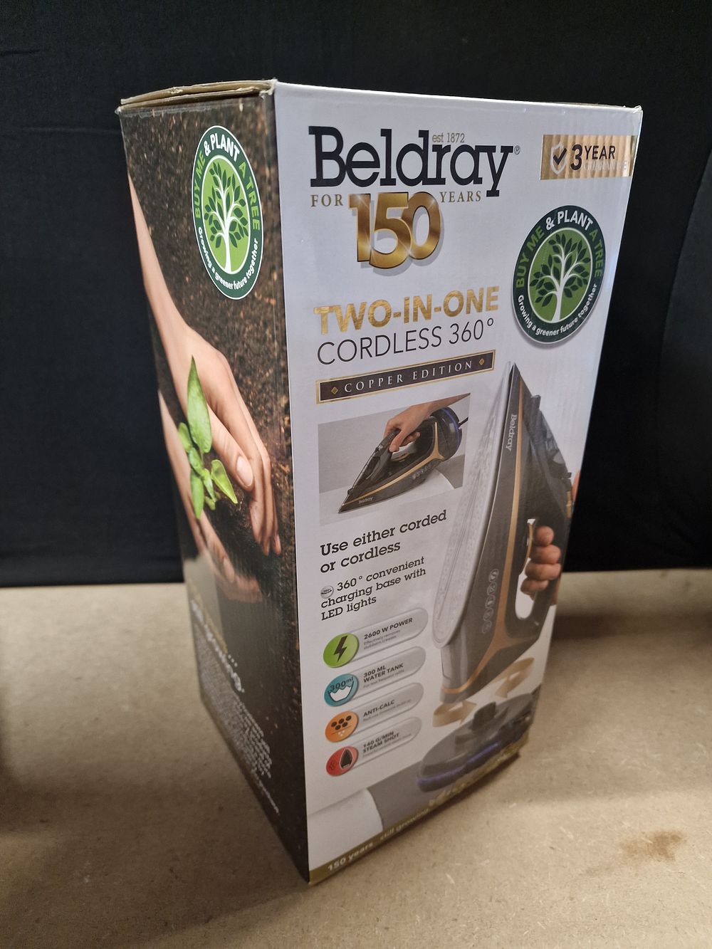Lot 302: Beldray Two-in-One Cordless 360° Copper Edition Iron New in Box