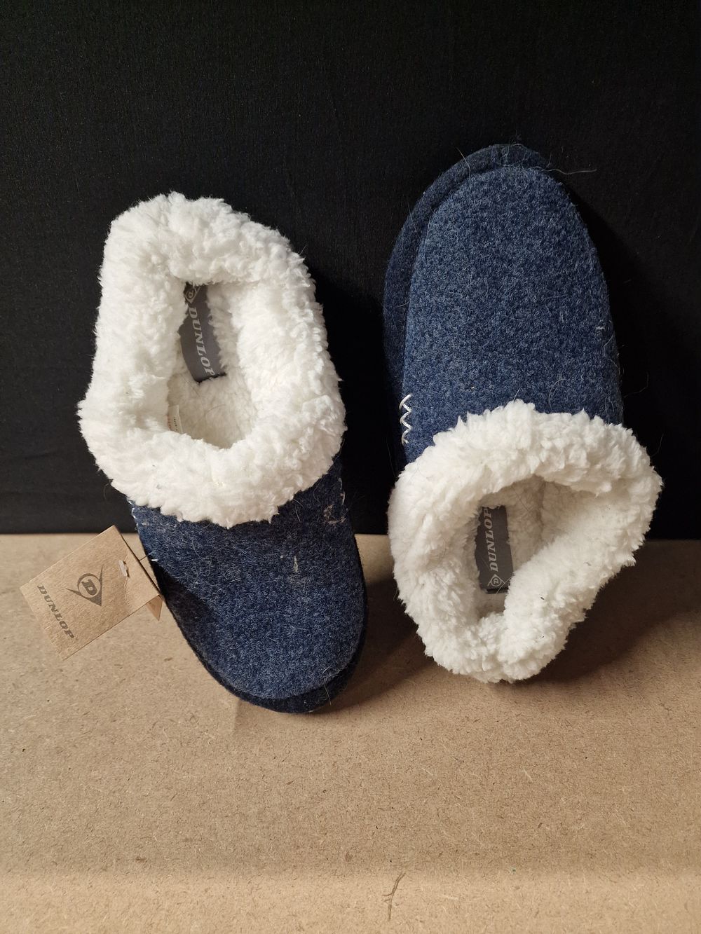Lot 304: A Pair of Dunlop Women's Blue Faux Fur Slippers, Size 7