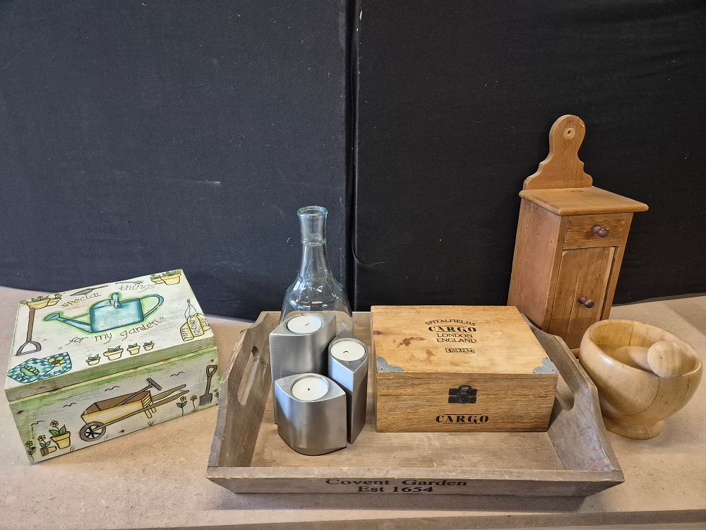 Lot 209: A Collection of Wood, Glass and Metal Items...
