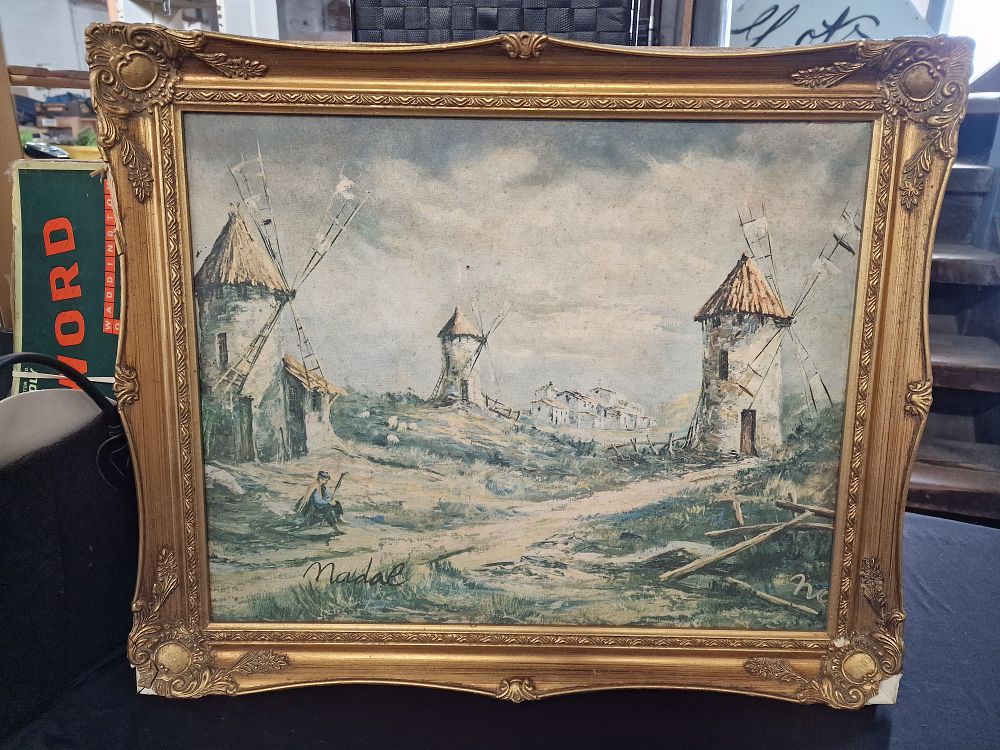 Lot 330: Oil Painting of Windmills, Signed Nadal