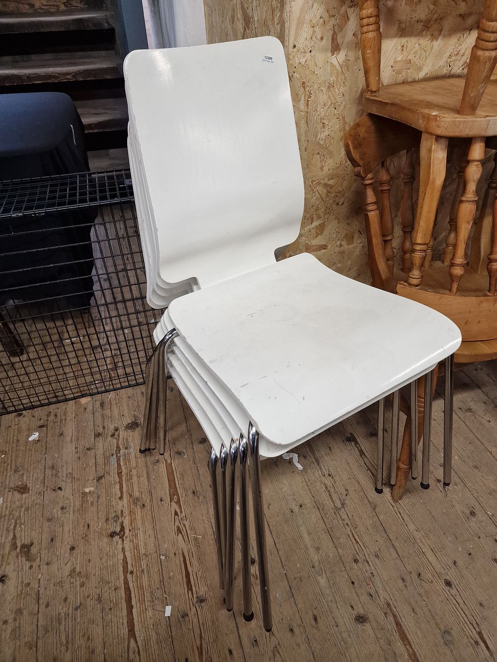 Lot 332: Five Ikea Gilbert White Stackable Chairs with Chrome Legs