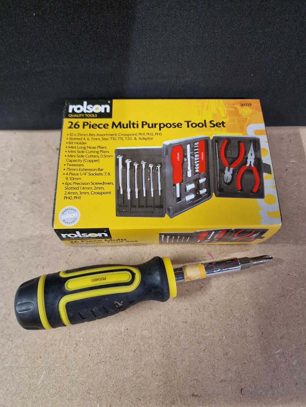 Lot 335: A Rolson 26 Piece Mini Tri Fold Tool Kit and Screwdriver