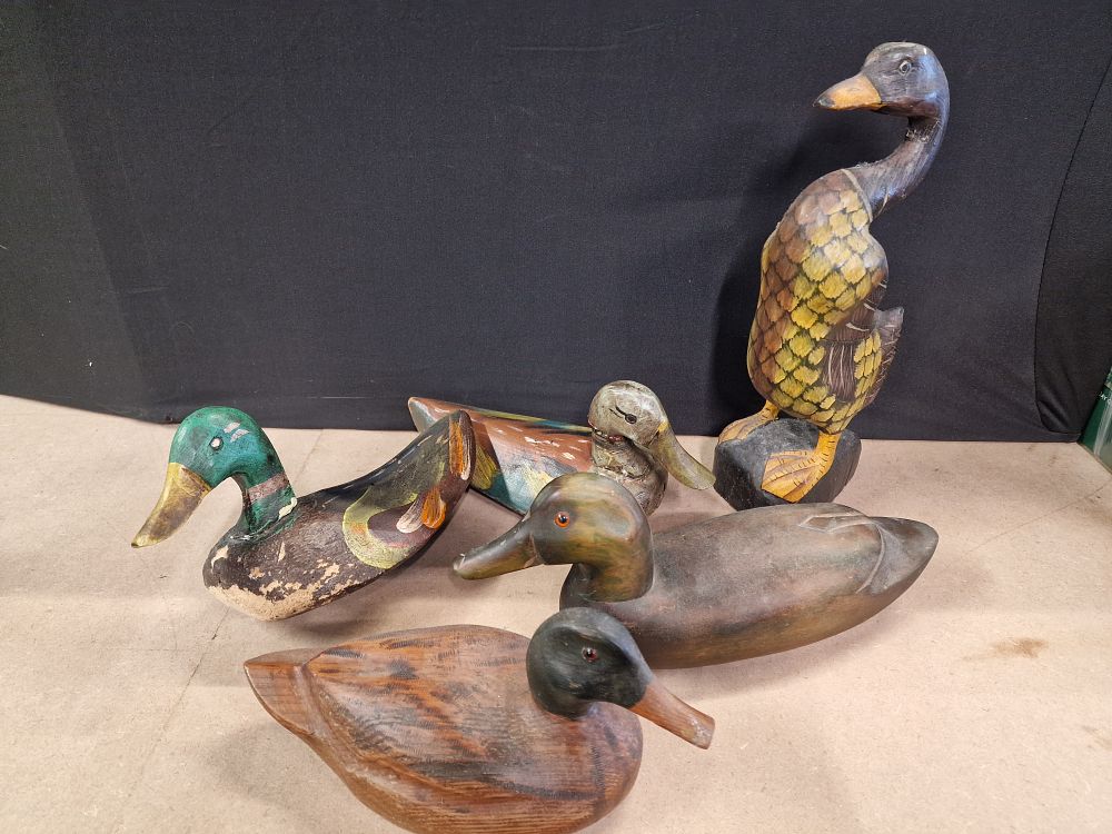 Lot 341: Five Multi-Colored Wooden Ducks