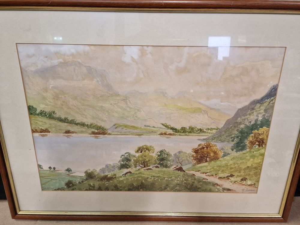 Lot 362: H Barnes, Coniston Lake + Old Man Framed Watercolor