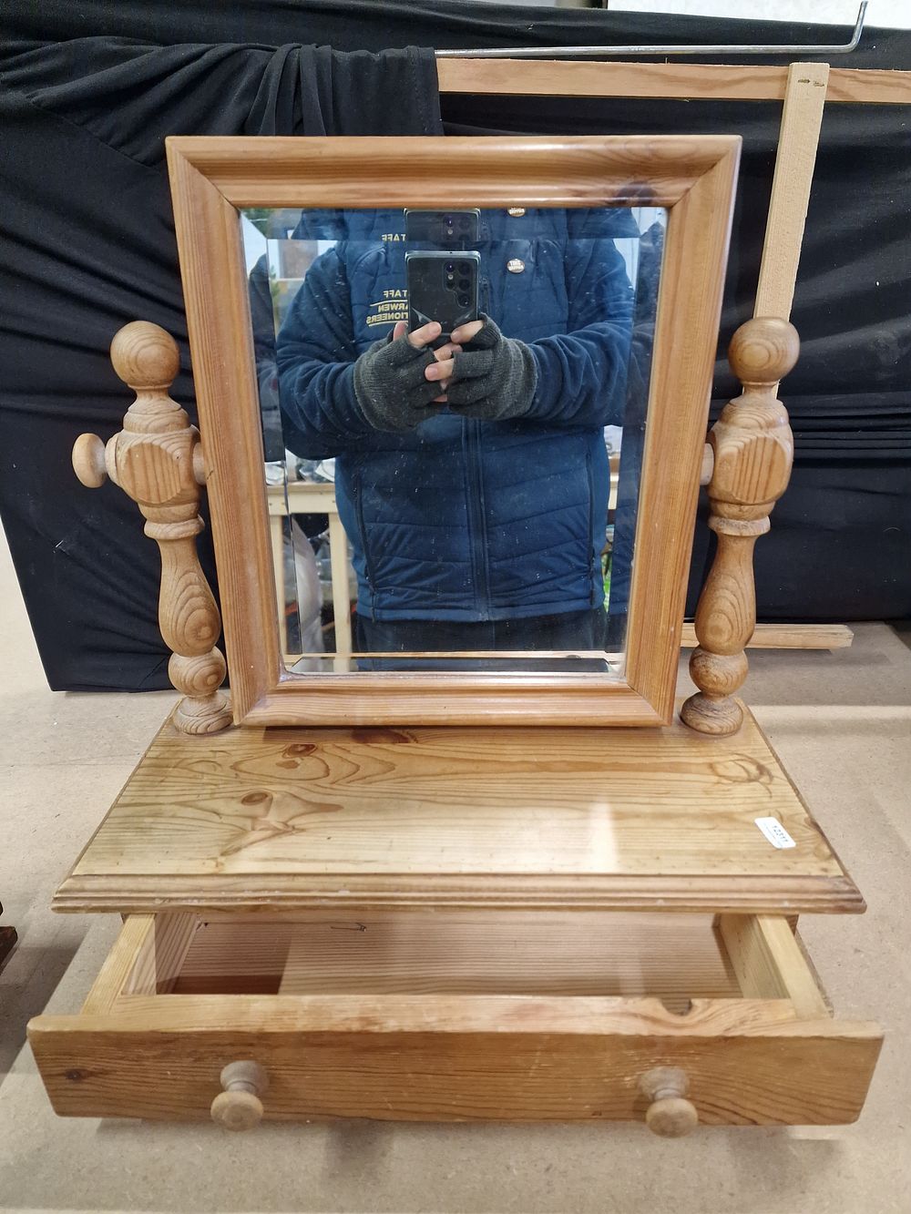 Lot 370: Natural Wood Dressing Table Mirror with Drawer
