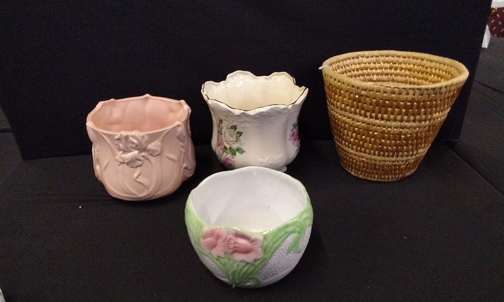 Lot 398: Three Planters and a Wicker Basket