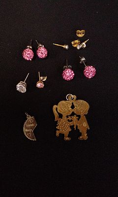 A Mix of Gold and Silver Tone Earrings and Pendants with Half a 925 Silver Friendship Pendant