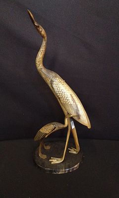 Vintage Mid Century Modern Horn Heron with Young Heron on Base. Measures Approx 45 x 19 x 15cm