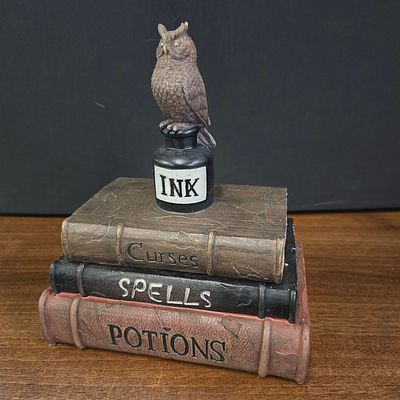 Decorative Owl and Inkwell Faux Book Trinket Box. A single decorative trinket box, measuring 