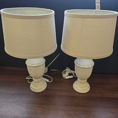 A Pair of ceramic Distressed White Decorative Table Lamps. A pair of ceramic distressed white 