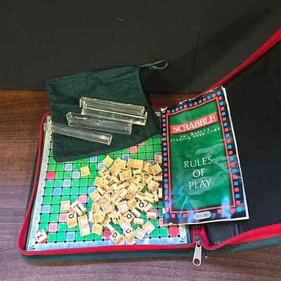 Travel Scrabble Spears Games Green Zippered Travel Board Game Set. A travel Scrabble board game 