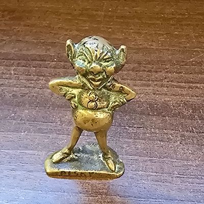 Vintage Solid Brass Cornish Pisky Lucky Pixie Figurine. A single solid brass figurine depicting 