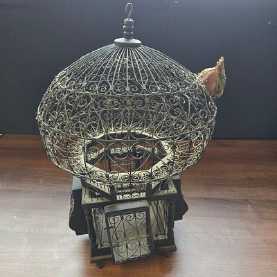 Vintage Decorative Black Wood and Wire Dome Top Birdcage. A vintsge decorative birdcage 