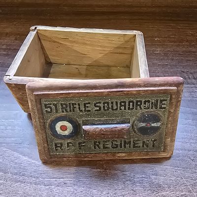 Vintage Wooden Commemorative Box 51 Rifle Squadron RAF Regiment. A single vintage wooden box 