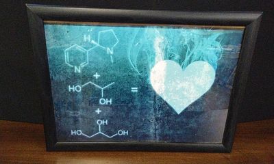 Framed Contemporary Print Depicting Nicotine and Glycerol Chemical Equation. Measures Approx 