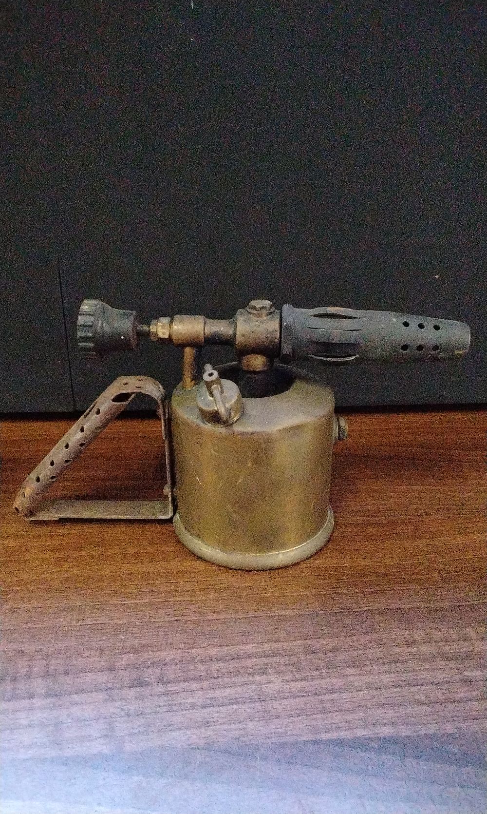 Lot 547: Vintage Brass-Toned Blowtorch with Dark Gray Metal Handle