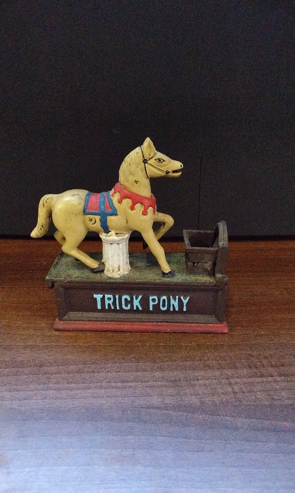 Lot 548: Cast Iron Mechanical Trick Pony Coin Bank Reproduction