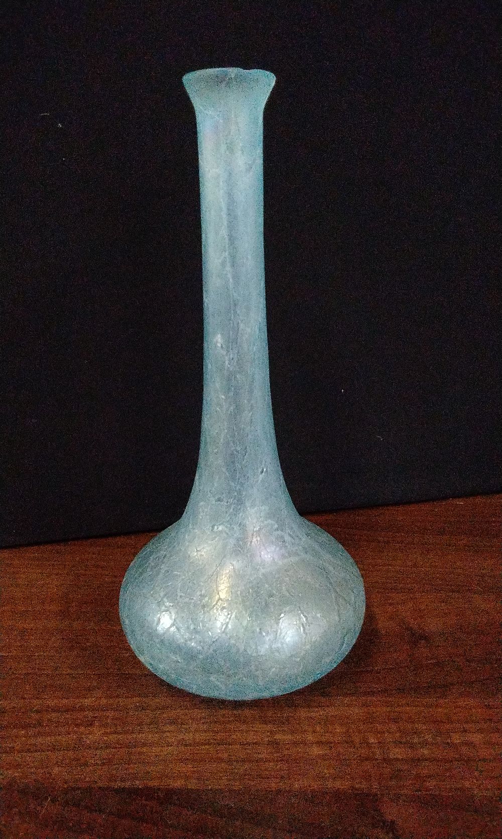 Lot 568: Iridescent Pale Blue Crackle Glass Bulbous Vase