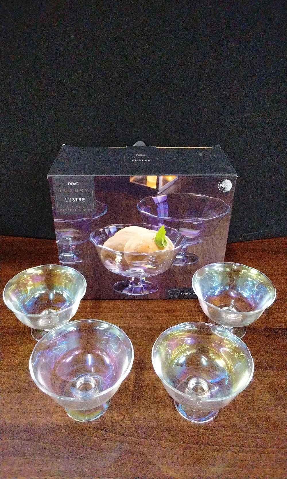 Lot 593: A Collection of 4 next LUXURY LUSTRE Iridescent Dessert Dishes