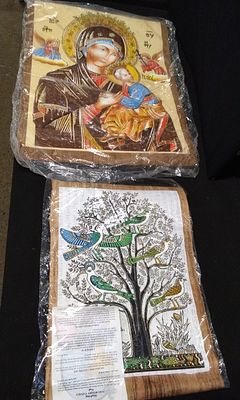 A Pair of Sealed Egyptian Papyrus Prints Icon and Tree of Life. Row 1: 1 item (Icon), Row 2: 1 