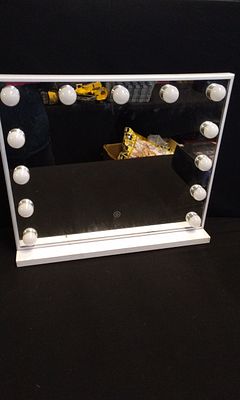Margot Hollywood Vanity Mirror with 12 LED Bulbs. Untested no Power Supply. A white rectangular 