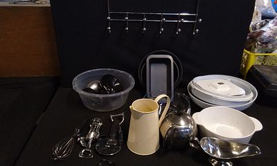 Extensive Collection of Silver and Metal Kitchenware Utensils and Bowls. A Collection of 