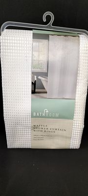 White Waffle Shower Curtain and Rings 180cm Polyester. A single white waffle shower curtain 