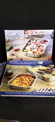 A Pair of Lustro S&P Professional Stainless Steel Roasting Tins. A Pair of Lustro S&amp;P 