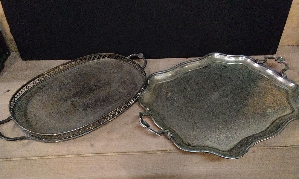 Lot 209: Two Large Silver Plated Serving Trays