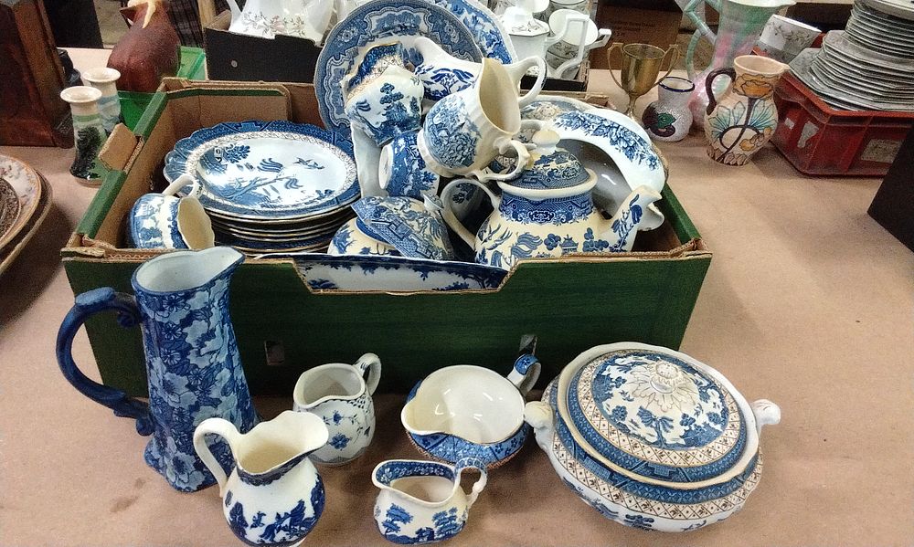 Lot 224: Large Quantity of Blue and White Crockery.Plates, Jugs, Tureen, Teapots. COLLECTION ONLY