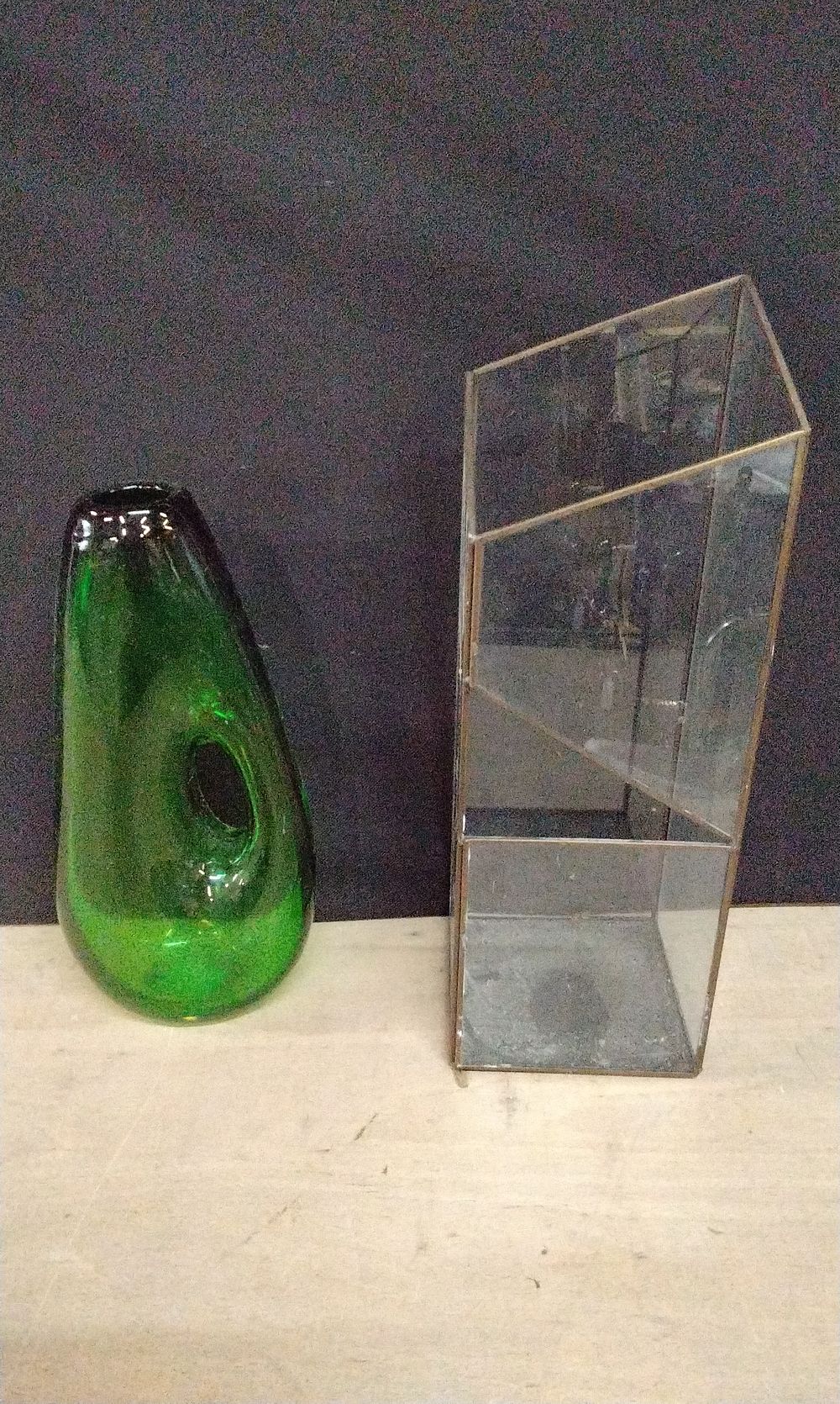 Lot 253: Two Decorative Items, Green Pitcher Vase and a Glass Terrainium. Ideal for Air Plants