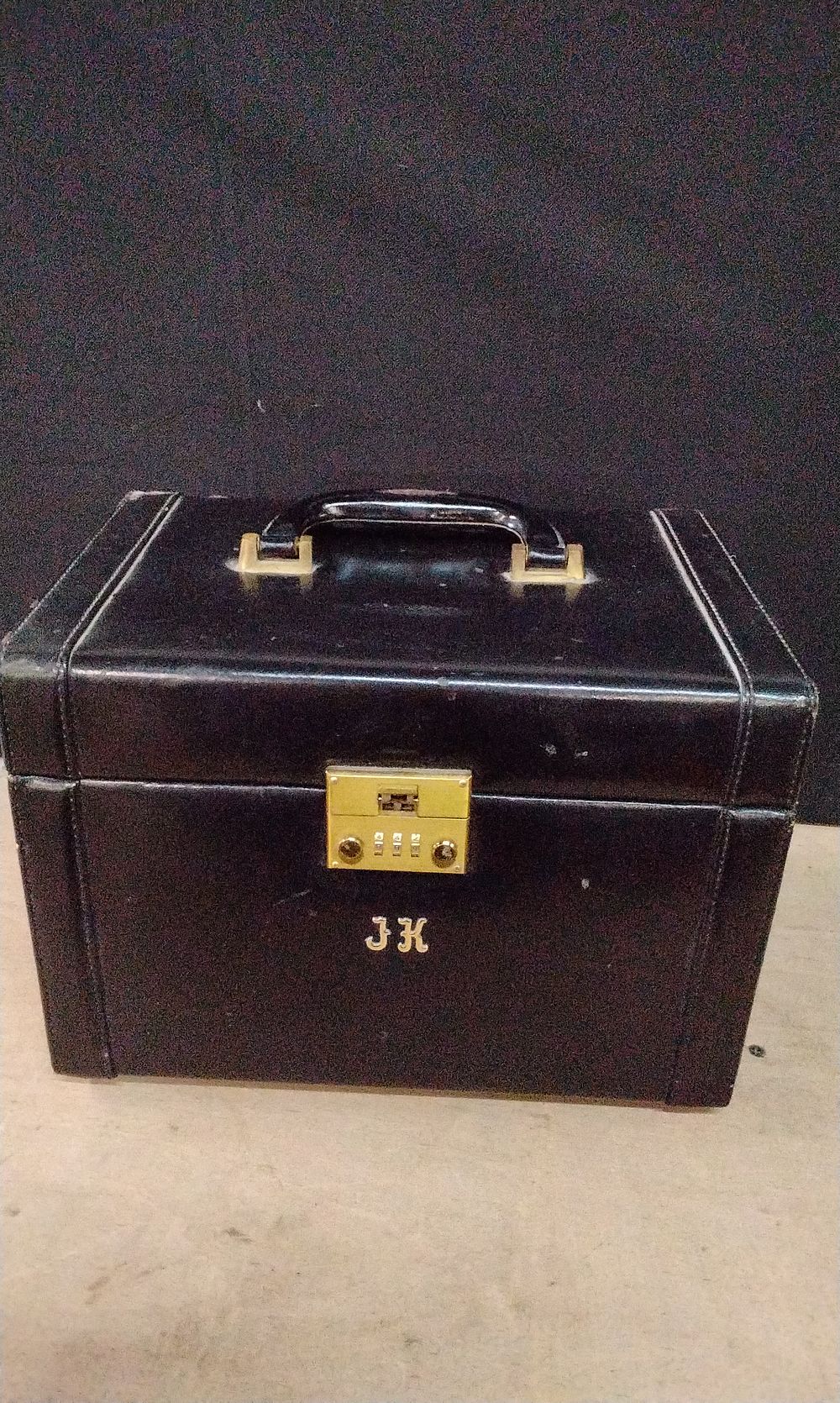Lot 259: Vintage 1960s Makeup or Toiletry Case with Initials JK. And Combination Lock. Code Unknown.