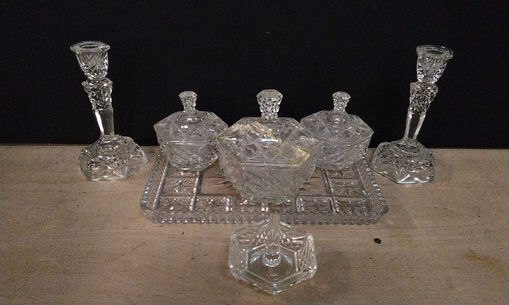 Lot 283: Vintage 1930s deco Cut Glass Dressing Table Set. COLLECTION ONLY