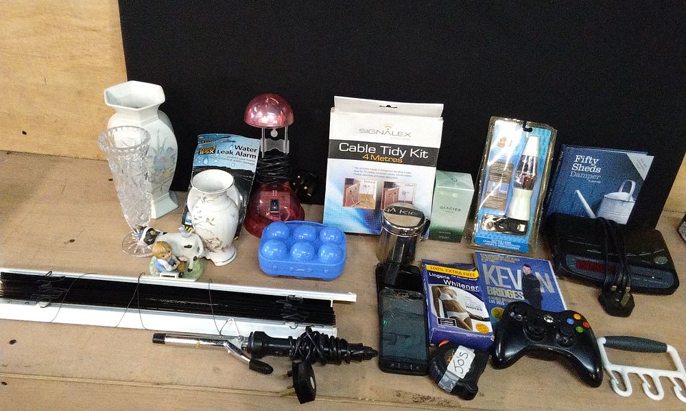 Lot 294: Selection of Various Household Items. Including a Bush Alarm Clock, USB Lava Lamp, venetion Blinds. and Other Items. COLLECTION ONLY