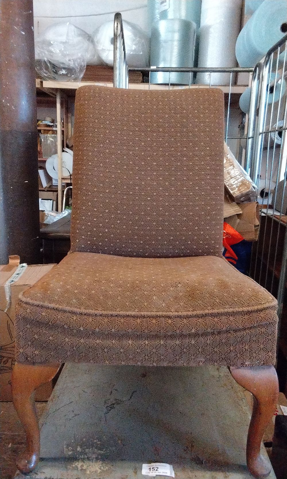 Lot 306: Vintage Brown Upholstered Dining Chair with Cabriole Legs. COLLECTION ONLY