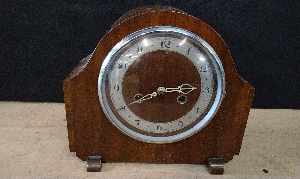 Lot 307: Vintage  Enfield Wooden Mantle Clock with Key wind