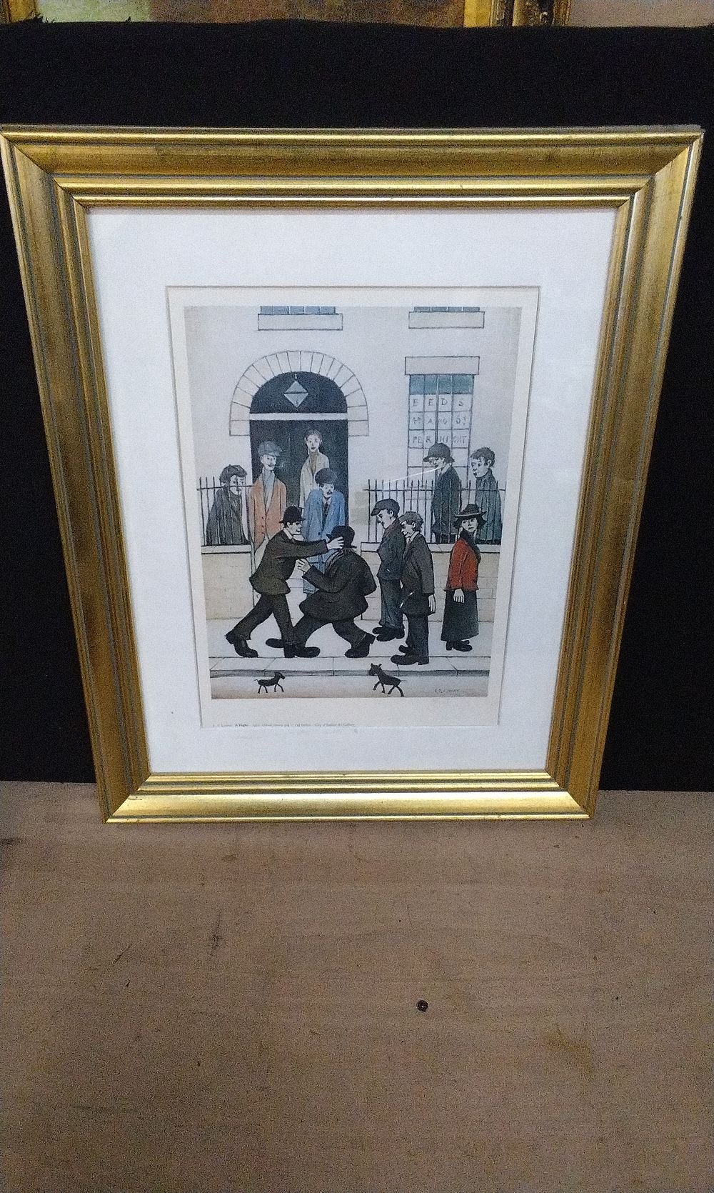 Lot 314: Wood Gilt Framed Print of L.S.Lowry's 1935 Painting Titled A Fight