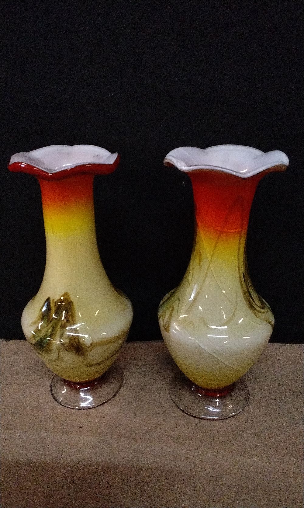 Lot 350: A Pair of Hand Blown Dalian Snowflake Art Glass Vases.