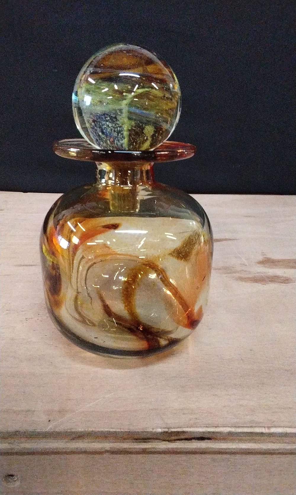 Lot 354: Small Mid Century Mdina Glass Bottle with Stopper. Signed to the Base