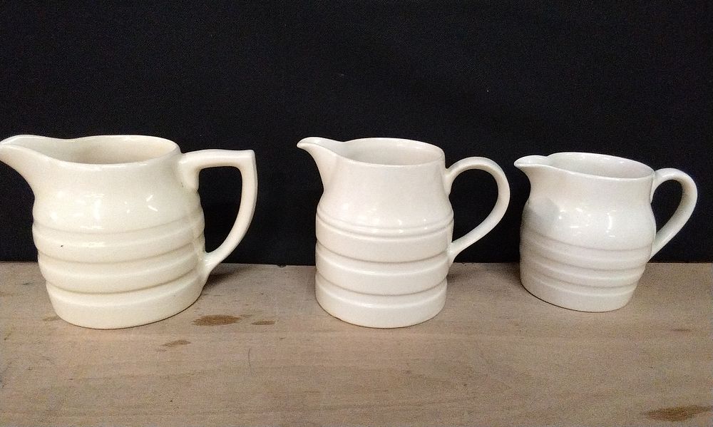 Lot 355: Three White Ironstone Jugs, Burleigh, P&K, and Sadler